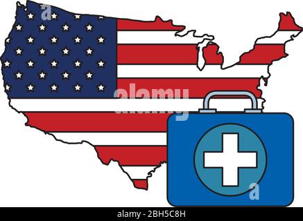 carte des états-unis avec kit de premiers soins Illustration de Vecteur