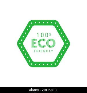 Badge hexagonal vert 100 % écologique. Élément de conception pour le conditionnement de matériel de conception et de promotion. Illustration vectorielle. Illustration de Vecteur