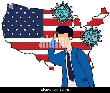 carte des états-unis avec homme d'affaires avec particules covid 19 Illustration de Vecteur