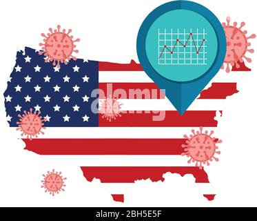 carte des etats-unis avec infographie et particules covid 19 Illustration de Vecteur