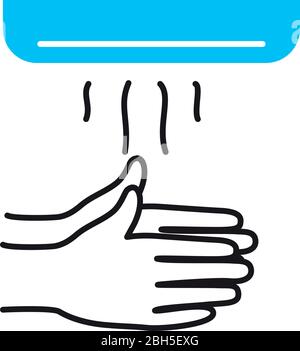 sèche-mains et icône mains sur fond blanc, demi-couleur style ligne, illustration vectorielle Illustration de Vecteur