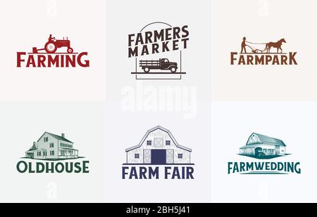 Logo Barn et Farm Market ensemble d'icônes vectorielles Illustration de Vecteur