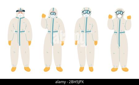 Homme en costume blanc de protection. Protection contre la contamination biologique. Illustration de Vecteur