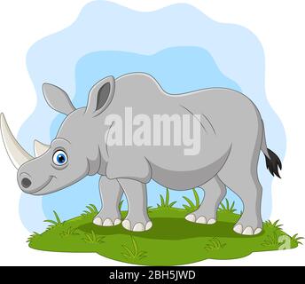 Dessin animé rhino heureux sur l'herbe Illustration de Vecteur