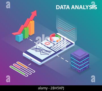Les données d'analyse isométrique et le Cloud sont des données volumineuses. Peut être utilisé pour la bannière Web, les infographies et d'autres images. Illustration vectorielle isométrique plate sur v Illustration de Vecteur