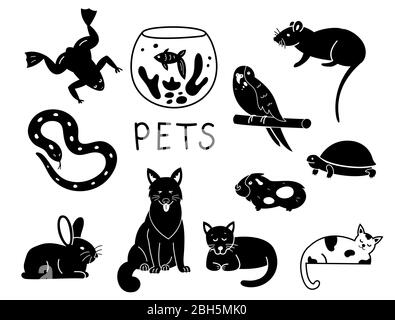 Les icônes des animaux de compagnie définissent une série élégante Illustration de Vecteur