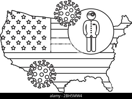 carte des etats-unis avec avatar de médecin et particules covid 19 Illustration de Vecteur