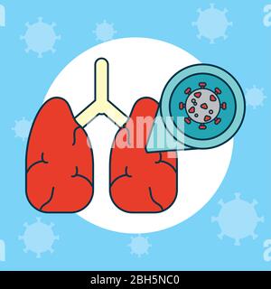 poumons malades avec virus covid 19 sur fond bleu, design coloré, illustration vectorielle Illustration de Vecteur