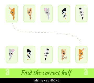 Les demi-pièces du modèle de jeu de cartes à pince sont correctes. Jeu correspondant pour enfants. Activité éducative pour les enfants et les tout-petits d'âge préscolaire Illustration de Vecteur