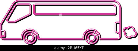 Illustration rétro montrant un éclairage de signalisation lumineux au néon des années 1990 d'un bus touristique ou d'une navette vue de côté sur un arrière-plan isolé. Illustration de Vecteur