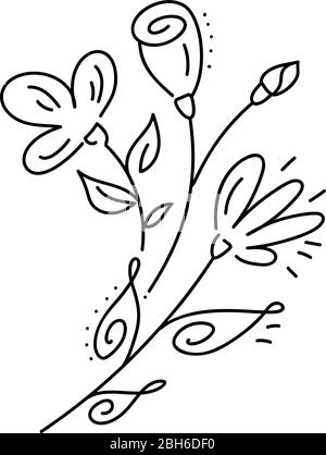 Bouquet vectoriel éléments floraux dessinés à la main dans un style élégant et minimaliste. Objets isolés fleurs et branches avec feuilles. Pour les badges, les étiquettes Illustration de Vecteur