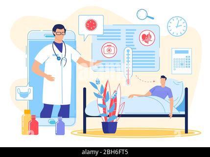 Traitement médical en ligne à la maison sur la quarantaine Illustration de Vecteur