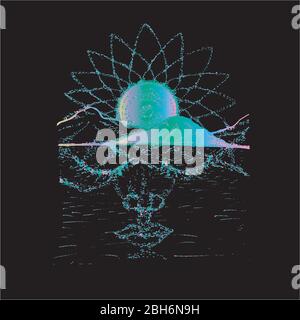 Illustration de gradient d'un visage méditatif avec un fond de lune ornementale. Illustration de Vecteur