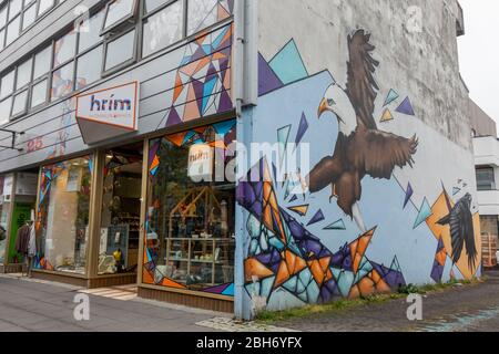 Le magasin Hrím Hönnunarhús (cadeaux, mode, design) sur Laugavegur à Reykjavik, Islande. Banque D'Images