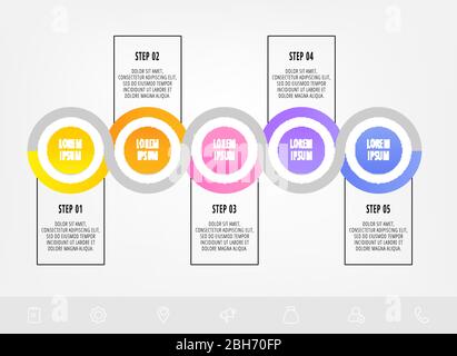 Infographies du cercle du modèle vectoriel. Concept commercial avec 5 options et étiquettes. Cinq étapes pour le graphique, les diagrammes, le diaporama Illustration de Vecteur