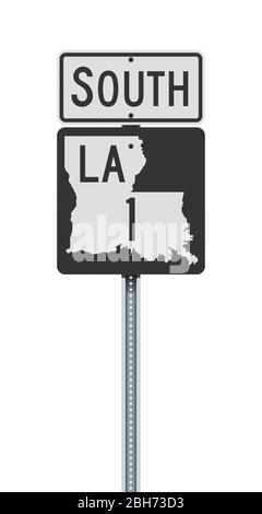 Illustration vectorielle du panneau de la route de l'autoroute de l'État de Louisiane sur un poste métallique Illustration de Vecteur