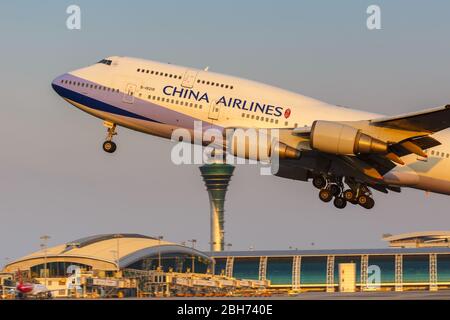 Guangzhou, Chine – 23 septembre 2019 : avion Boeing 747-400 de China Airlines à l'aéroport de Guangzhou (CAN) en Chine. Banque D'Images