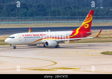 Beijing, Chine – 2 octobre 2019 : avion Boeing 737-800 de Hainan Airlines à l'aéroport de Pékin (PEK) en Chine. Banque D'Images