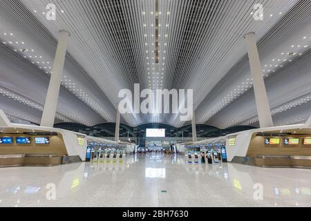 Guangzhou, Chine – 23 septembre 2019 : terminal 2 à l'aéroport de Guangzhou (CAN) en Chine. Banque D'Images