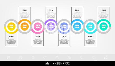 Infographies du cercle du modèle vectoriel. Concept d'entreprise avec 8 options et étiquettes. Huit étapes pour le graphique, les diagrammes, le diaporama Illustration de Vecteur