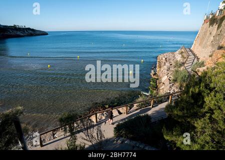 Platja dels Capellans, Camí de Ronda de Salou, Cap de Salou-El Roquer, Salou, Tarragonès, Tarragone, Catalogne Banque D'Images