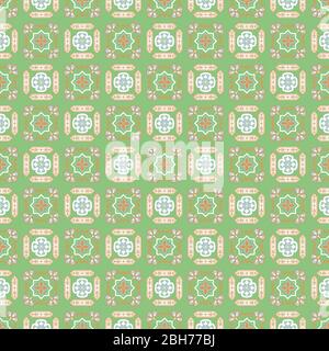 Motif carreaux de céramique vert sans couture de style portugais. Les carreaux méditerranéens des murs de la rue de Lisbonne sont aux couleurs or bleu pastel. Illustration de Vecteur