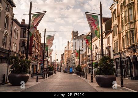 Cardiff, Pays de Galles, Royaume-Uni. 24 avril 2020. Les rues de Cardiff restent éerélie après que le gouvernement gallois ait annoncé hier de nouvelles réglementations de verrouillage plus strictes qui entreront en vigueur ce week-end. Crédit: Haydn Denman/Alay Live News. Banque D'Images