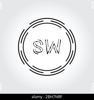 Modèle vectoriel de typographie créative de conception de logo SW initial. Illustration vectorielle du logo du logiciel Digital Abstract Letter Illustration de Vecteur