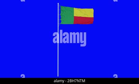 Bénin un drapeau se révegeant sur fond bleu ou chromique. rendu 3d. Banque D'Images