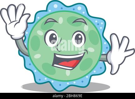 Une mascotte charismatique de pseudomonas aeruginosa design sourire et se foulaner la main Illustration de Vecteur