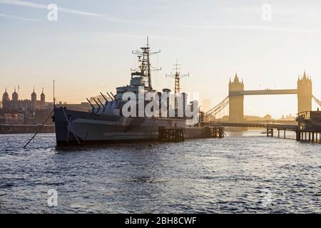 Angleterre, Londres, Southwark, London Bridge City, Museum Ship HMS Belfast Banque D'Images