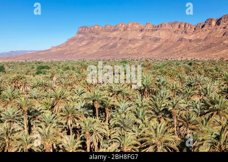 Vue sur la vallée du Draa jusqu'à la chaîne de montagnes Djebel Kissane, au sud du Maroc, au Maroc, à Al-Magagin, en Afrique Banque D'Images