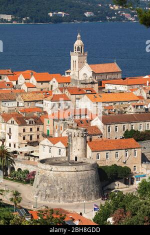 Blick auf die Altstadt von Korcula, Insel Korcula, Kroatische Adriaküste, Dalmatien, Kroatien Banque D'Images