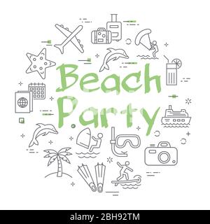 Concept linéaire vectoriel de concept d'été - Beach Party Illustration de Vecteur