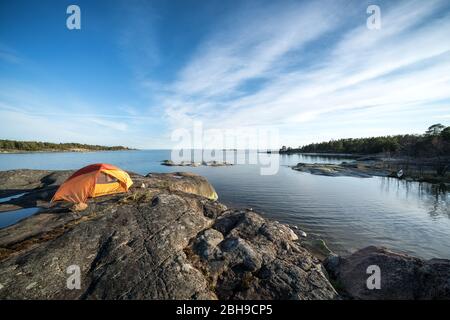 Camping à l'île Stora Halsö, Inkoo, Finlande Banque D'Images