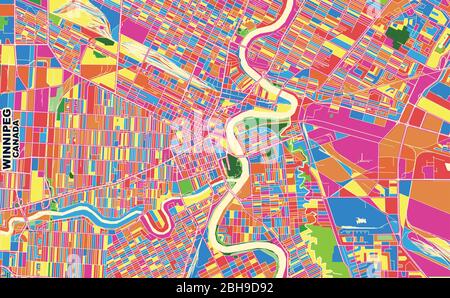 Carte vectorielle colorée de Winnipeg, Manitoba, Canada. Modèle de plan artistique pour l'impression automatique d'œuvres d'art murales au format paysage. Illustration de Vecteur