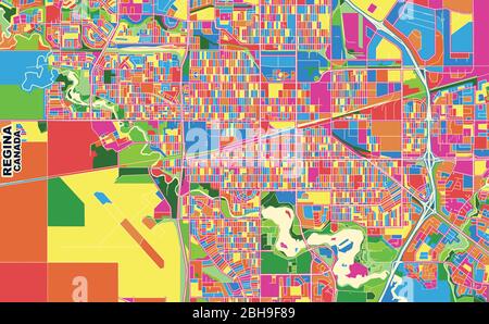 Carte vectorielle colorée de Regina, Saskatchewan, Canada. Modèle de plan artistique pour l'impression automatique d'œuvres d'art murales au format paysage. Illustration de Vecteur