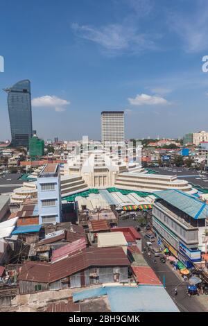 Cambodge, Phnom Penh, Psar Thmei Market Building, vue élevée Banque D'Images