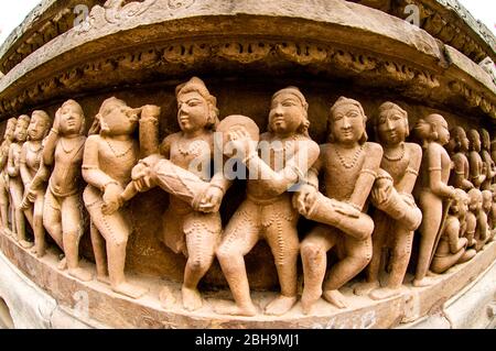 Arts au mur, temples de Khajuraho, Inde Banque D'Images