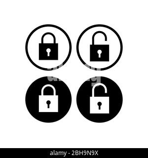 Bouton de déverrouillage de verrouillage minimal défini. Illustration vectorielle d'icône Padlock carrée avec forme ronde. Symbole de protection isolé sur fond blanc. Sécurité Illustration de Vecteur