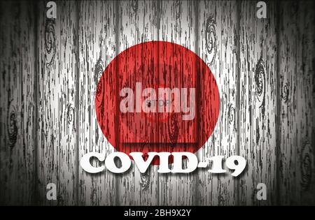 ARRÊT COVID-19, drapeau du Japon sur fond de bois. Banque D'Images