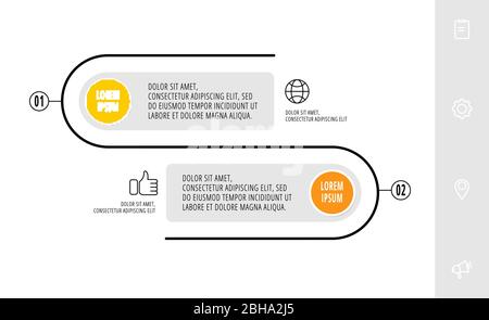 Infographie du cercle du modèle vectoriel. Concept d'entreprise avec 2 options et étiquettes. Deux étapes pour les diagrammes, l'organigramme, la chronologie. Chemin étape par étape Illustration de Vecteur