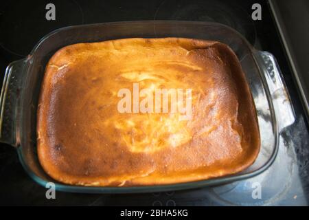 Vue de dessus d'une texture de gâteau au fromage cuit Banque D'Images