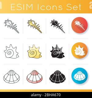 Divers jeux d'icônes de coquillages Illustration de Vecteur