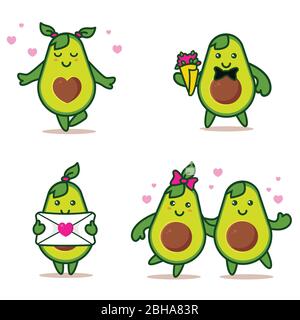 Couple d'avocat de dessin animé tenant les mains. Valentines Illustration de Vecteur