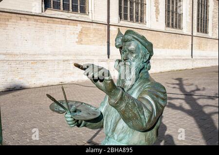 Sculpture Pieter Bruegel à côté de l'Église notre-Dame de la Chapelle à Bruxelles. Photos de voyage en bourse de Bruxelles par PEP Masip / Alay stock Photographe Banque D'Images