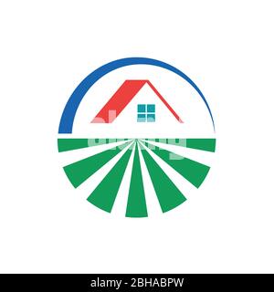 Logo vectoriel et le logement à la ferme, maison sur terrain Illustration de Vecteur