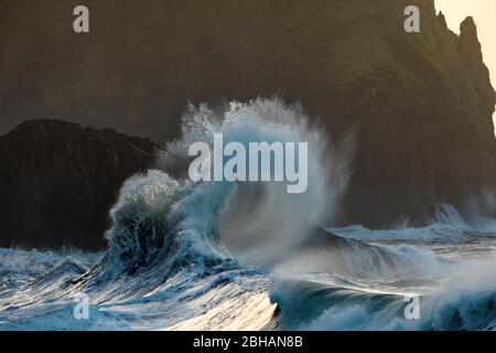 Vagues qui s'écrasent sur le bord de mer, Cape Dedéception State Park, Washington, États-Unis Banque D'Images