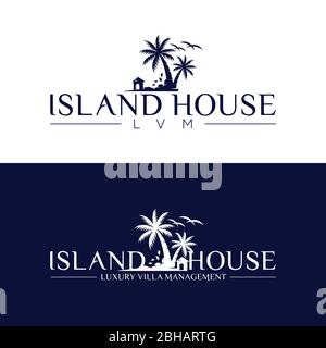 Maison vectorielle et logo de palmier. Logo Beach House. Illustration de Vecteur