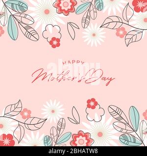 joyeux fête des mères, fleur rose sur fond bleu. peut être utilisé pour la publicité à la vente, toile de fond. vecteur Illustration de Vecteur